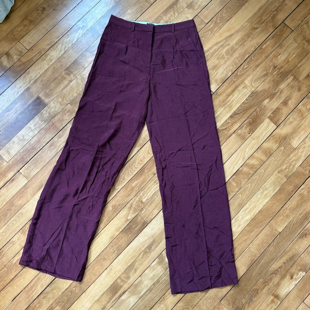 J. Crew Essential Wide-Leg Pant In Textured Satin In Wilshire Red - Size 2